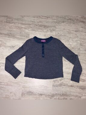 Edikted Navy Ribbed Long-Sleeve Henley Top